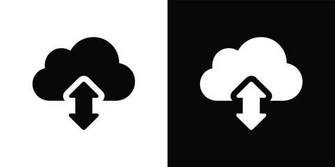 Cloud Data Transfer with Arrow Icons on Transparent Backgrounds, Flat Design