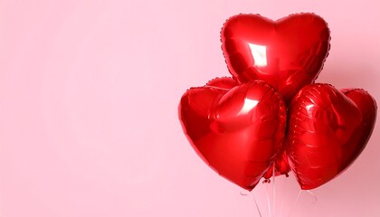 Heart-shaped balloons on pink background