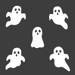 Cute ghost icons on dark background. Halloween. 3D vector illustration.