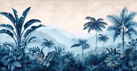 Serene tropical landscape with lush foliage.