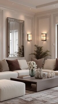 Modern Grand Living Room Interior with Clean Minimal Style