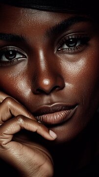 Beautiful African American Woman Close-Up Portrait with Glowing Skin