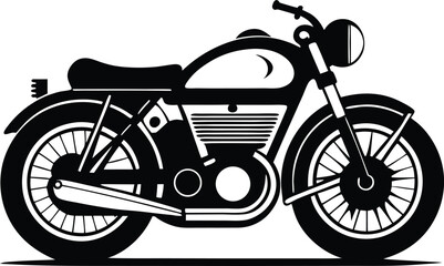 Obraz premium Classic vintage motorcycle silhouette side view isolated on white background for transportation and lifestyle concepts