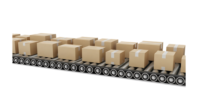 Efficient logistics with parcels moving on a conveyor belt, representing e-commerce, delivery services and supply chain management solutions