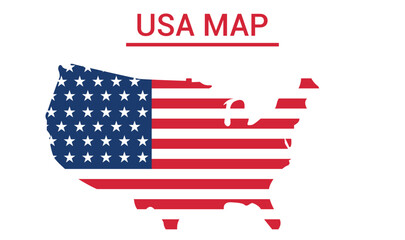 Stylized united states of america map outline filled with the iconic american flag pattern and stars and stripes design