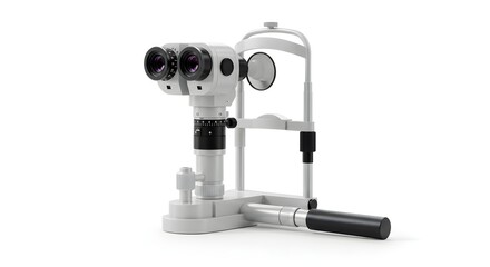 Advanced slit lamp biomicroscope with binocular eyepieces and adjustable frame, essential ophthalmic instrument for detailed eye examination and diagnosis in clinical and optometry settings.