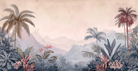 Serene tropical landscape with lush foliage