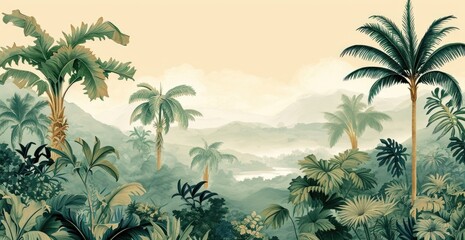 Lush tropical jungle landscape with vibrant greenery.