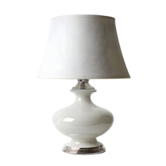 Fototapeta premium Elegant white table lamp with a fabric shade on a black background providing illumination