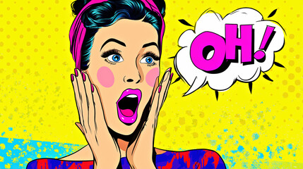 Vibrant Pop Art Woman Shouting with Speech Bubble, Retro Comic Style Illustration