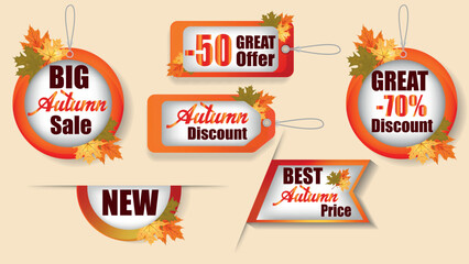 set of autumn sale labels, fall sale stickers