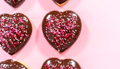 Heart-shaped chocolate cookies with sprinkles