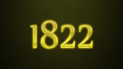 Neon glowing yellow number of 1822 on dark background.