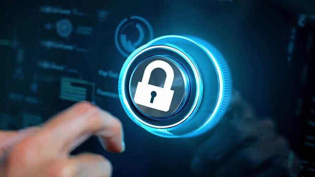 Pushing Hologram Padlock Button Lock Key Interface Data Security Secure Computer Control Digital Technology