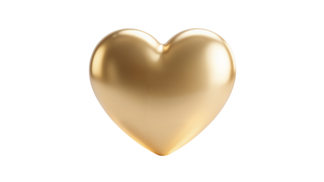 Golden heart-shaped object with glossy finish no background  