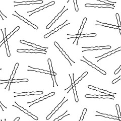 Hair pin seamless pattern. Hair bun clips doodle background. Modern trendy hair accessories, simple hair styling tools design. Vector texture