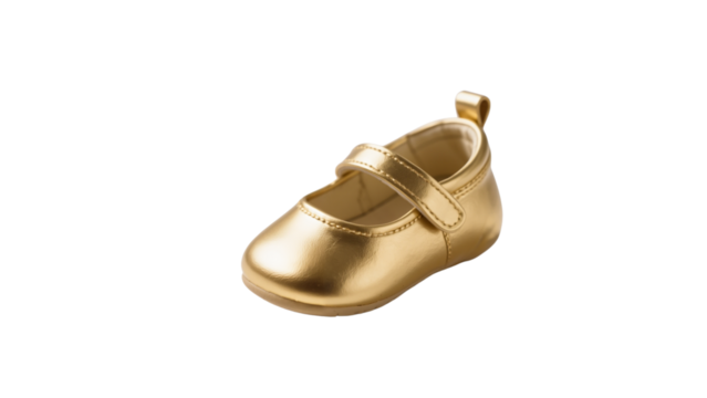 Golden baby shoe with strap no background  