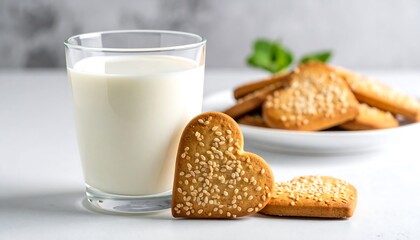 Heart-shaped cookies and milk