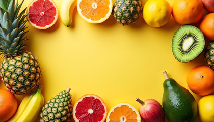 Flatlay of Tropical Fruits in Studio Shot