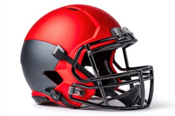 Fototapeta premium Bold red and black football helmet resting on a gleaming surface, symbolizing the thrill of the game and the spirit of teamwork