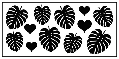 Tropical Monstera Deliciosa Leaves Pattern – Various Sizes, Isolated on Transparent Background – Natural Green Foliage Arrangement for Botanical Designs, Backgrounds, or Creative Projects