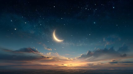 Night sky crescent moon stars clouds dreamy scenic wallpaper background desktop mobile hd aesthetic image