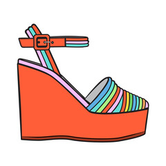 Rainbow Platform Wedge Heel – Retro Fashion Shoe PNG. Bold 1970s-inspired wedge heel for fashion club, rave, festival or Y2K graphics, trend collages, lifestyle edits, and footwear design inspiration.