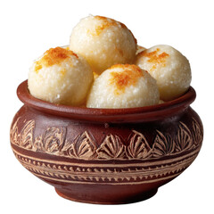 Rasgulla in traditional earthen pot authentic indian sweet dish served delicious dairy product bengal cuisine flavorful treat