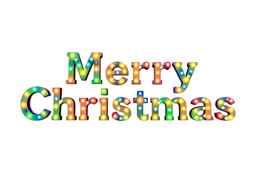 3D Render of "Merry Christmas" Text Made of Christmas Lights, Colorful Bulbs, Isolated on Transparent Background