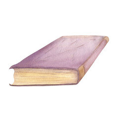 Watercolour illustration of old book. Hand painted watercolour drawing, cut out clipart element for creative design, background, print, sticker.