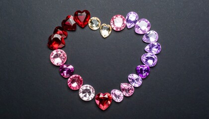Heart-shaped outline of colorful gems