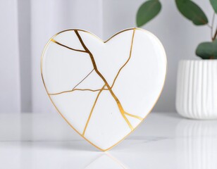 Heart-shaped porcelain dish with decorative cracks