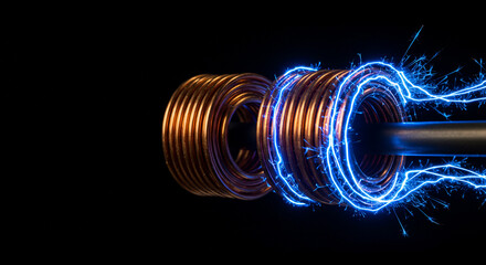Copper Coil with Glowing Magnetic Field Energy