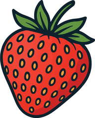 Obraz premium Red Strawberry Illustration Green Leaves Yellow Seeds