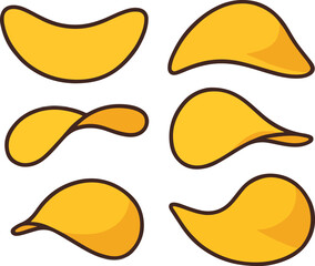Six Yellow Potato Chips Cartoon Illustration crisps