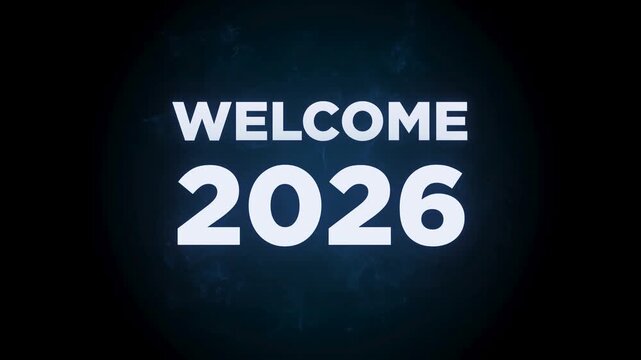 Welcome 2026 neon sky shine 4k animated video clip blue bling background animation company content business start glowing futuristic motion visual effect