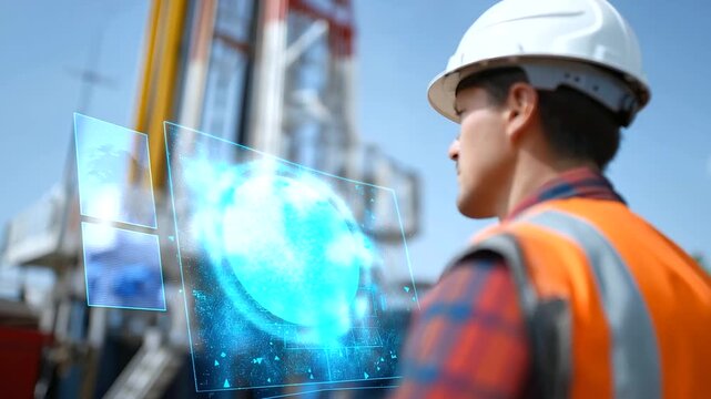 Drilling control room setting with AI system revolutionizes drilli representing HSE compliance, risk mitigation, incident prevention, rig safety protocols