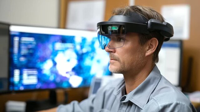 Industrial drilling site setting with Immersive AI-powered VR drilli representing VR drilling simulator, immersive learning, AI optimization, virtual reality