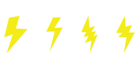  Lightning silhouette set. Glowing isolated lightning icon on white background. Different shapes vector isolated lightning set. Abstract thunder icon. EPS 10. Glowing charge elements. 