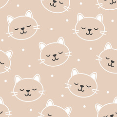 Seamless pattern design. Aesthetic print with cats