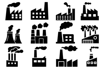 Set icons of factory, production, producing, manufacturing, design, cloth, business icons set