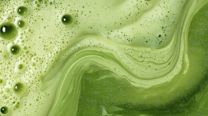 Smooth green liquid swirls energetically in a close-up view revealing unique textures and patterns