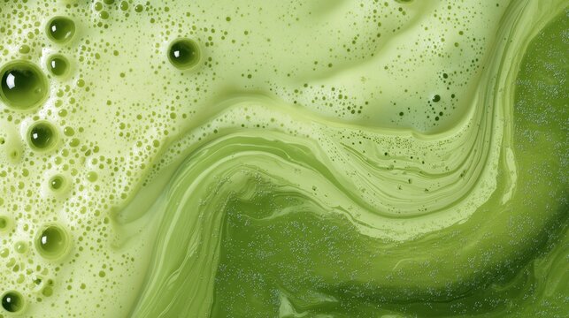 Smooth green liquid swirls energetically in a close-up view revealing unique textures and patterns