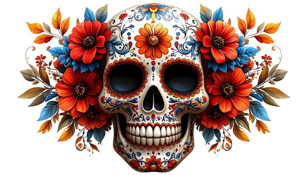 Sugar skull adorned with flowers