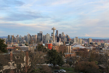 Obraz premium Iconic Downtown Seattle Skyline Vista at Sunset