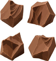 Four Brown Milk Chocolate Pieces Isolated White Background