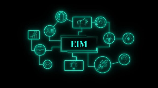 Glowing neon EIM Product lifecycle management system technology concept. Technology, Internet and network concept EIM Product lifecycle management system.