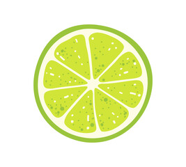Fresh sour lime fruit circle slice in flat style. Isolated design element on white background..Vector illustration for packaging design of cosmetics and food.