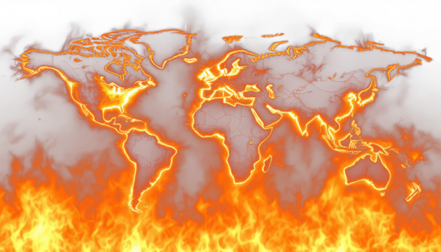 The world engulfed in fire reflects the urgency of a planet under strain where climate change and human actions collide creating a fragile balance between survival and collapse