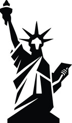 Flat Isometric Vector of Statue of Liberty Silhouette – Minimalist Black and White Geometric Landmark Illustration